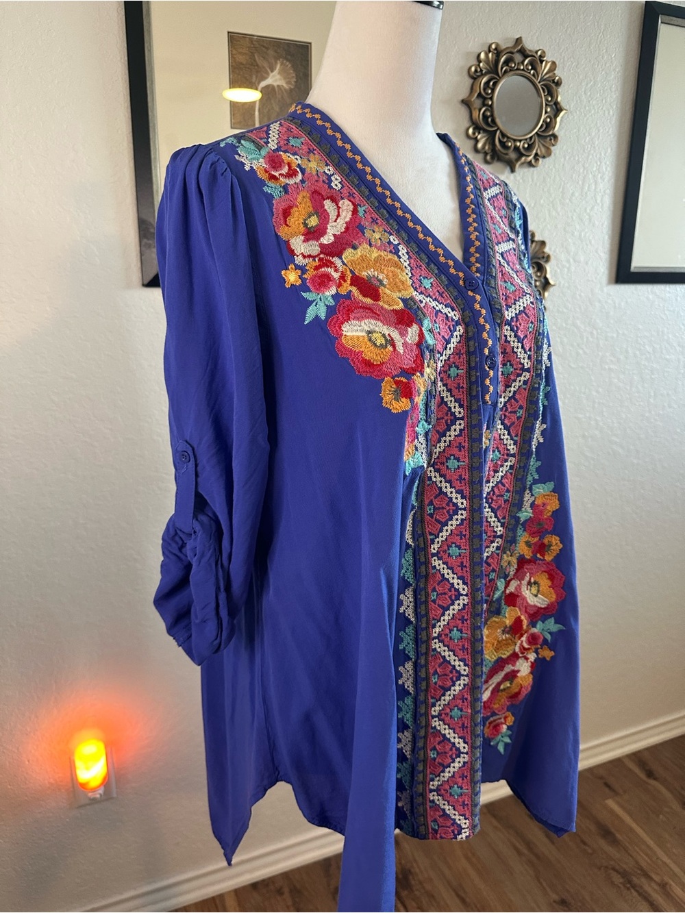 Andree By Unit Blue Embroidered Bohemian Tunic - Picture 4 of 7